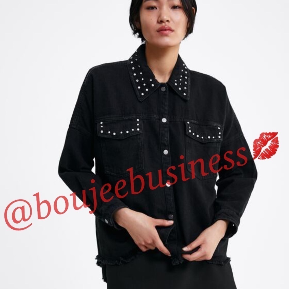 ZARA Studded Oversized Denim Overshirt Jacket